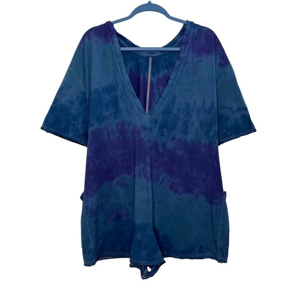 đ Free People Hot Shot Tee Romper in Custom Tie Dye Blue & Purple SZ Small - Picture 5 of 10